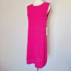 NWT Eliza J $148 Knit Crochet Shift Dress Sleeveless Lined Hot-Pink